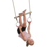 Kinder speeltoestel trapeze met ringen rood 16 x 21 cm - Buitenspeelgoed - Turn/gym benodigdheden - Speeltoestel trapeze en ringen 2 stuks