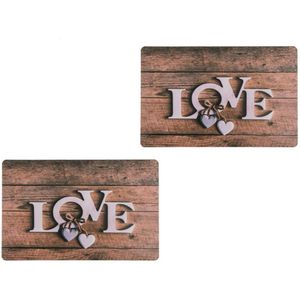 12x Rechthoekige bruine placemats I love you 29 x 44 cm - Placemats/onderleggers - Keukenbenodigdheden - Tafeldecoratie