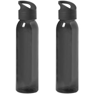 2x Stuks glazen waterfles/drinkfles zwart transparant met schroefdop met handvat 470 ml - Sportfles - Bidon