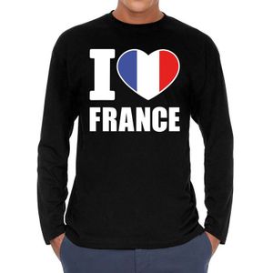 I love France supporter t-shirt met lange mouwen / long sleeves voor heren - zwart - Frankrijk landen shirtjes - Franse fan kleding heren