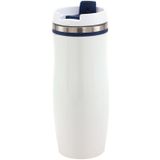 RVS Warmhoudbeker/warm houd beker winter wit/blauw 400 ml - Isoleerbeker/thermosbekers - Dubbelwandig