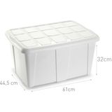 Plasticforte Opslagbox met deksel - 2x - Wit - 60L - kunststof - 63 x 46 x 32 cm