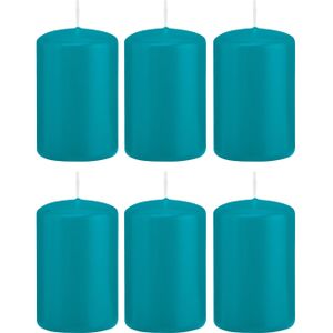 6x Turquoise blauwe cilinderkaarsen/stompkaarsen 5 x 8 cm 18 branduren - Geurloze kaarsen turkoois blauw - Woondecoraties