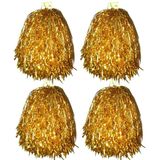 4x Stuks cheerball/pompom goud met ringgreep 33 cm - Cheerleader verkleed accessoires