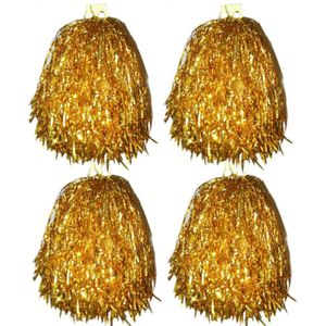 4x Stuks cheerball/pompom goud met ringgreep 33 cm - Cheerleader verkleed accessoires