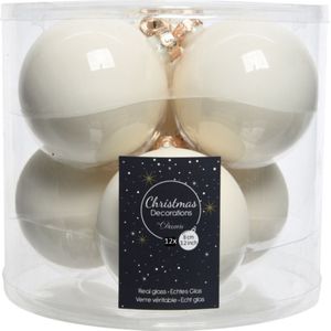12x stuks kerstballen wol wit van glas 8 cm - mat en glans - Kerstversiering/boomversiering