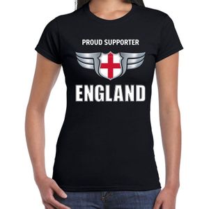 Proud supporter England / Engeland t-shirt zwart voor dames - landen supporter shirt / kleding - EK / WK / songfestival