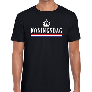 Zwart Koningsdag met vlag en kroontje t-shirt - Shirt voor heren - Koningsdag kleding