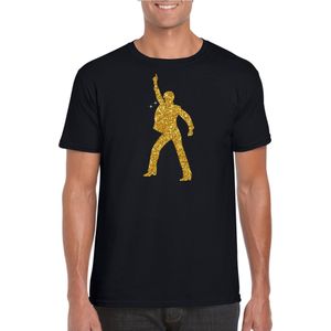 Bellatio Decorations disco verkleed t-shirt voor heren - zwart - gouden glitter - jaren 70/80