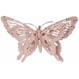 Cosy &amp; Trendy Kerstboomversiering roze glitter vlinder op clip 15 cm