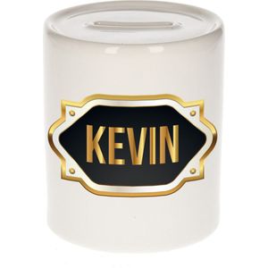 Kevin naam cadeau spaarpot met gouden embleem - kado verjaardag/ vaderdag/ pensioen/ geslaagd/ bedankt