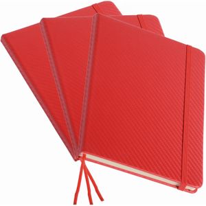 Pakket van 6x stuks schoolschriften/notitieboeken A5 gelinieerd harde kaft - rood - Met sluitband en bladwijzer