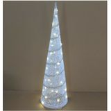 Gerimport Kerstverlichting - LED kegel/piramide kerstboom lamp - wit - rotan/kunststof - H79 cm