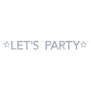 Letterslinger Lets party feest  holografisch 2.05 meter - Disco/glitter party decoratie slinger