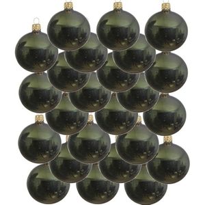 24x Donkergroene glazen kerstballen 8 cm - Glans/glanzende - Kerstboomversiering donkergroen