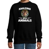 Sweater tijger - zwart - kinderen - amazing wild animals - cadeau trui tijger / tijgers liefhebber