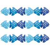 Set van 3x stuks papieren thema feest slingers met blauwe vissen 3 meter - Feestartikelen/versieringen