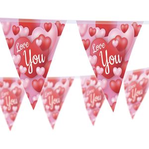 Funny Fashion Love You/Liefde/Valentijn/Bruiloft thema feestslinger vlaggenlijn - hartjes print - 500 cm - plastic