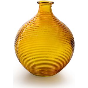 Jodeco Bloemenvaas/flesvaas - geel - bolvorm met ribbel - D16 x H20 cm