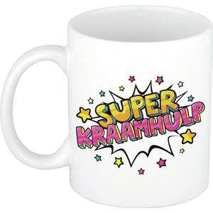 Super kraamhulp cadeau koffiemok / theebeker wit met sterren - 300 ml - keramiek - cadeau / bedankje kraamhulp