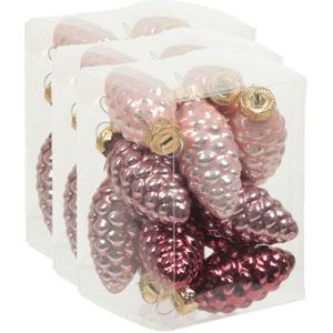 36x Dennenappel kersthangers/kerstballen roze tinten van glas - 6 cm - mat/glans - Kerstboomversiering