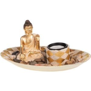 Boeddha beeld met waxinelichthouder goud 27 cm - Boeddha beeldjes voor binnen gebruik