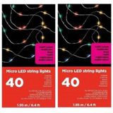 2x Draadverlichting zilverdraad 40 gekleurde lampjes - 195 cm - Micro LED lichtsnoeren 2 stuks