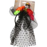 Halloween thema diadeem met bloemen en sluier - one size - zwart/kleuren - meisjes/dames