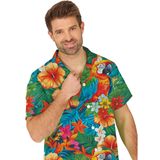 Partychimp Tropical party Hawaii blouse heren - tropische bloemen - oranje - carnaval/themafeest - Hawaii party