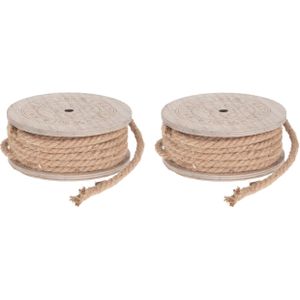 2x Decoratie/hobby touw jute bruin lengte 7 meter dikte 8 mm -  Hobbytouw