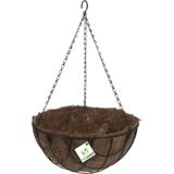 2x stuks metalen hanging baskets / plantenbakken zwart met ketting 30 cm inclusief kokosinlegvel - Hangende bloemen