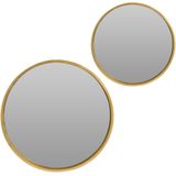 Wandspiegels set rond - 2x - goud - 30 cm + 50 cm - hout