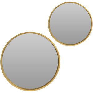 Wandspiegels set rond - 2x - goud - 30 cm + 50 cm - hout