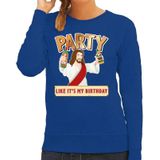 Foute kersttrui / sweater  Party like it is my birthday blauw voor dames - kerstkleding / christmas outfit
