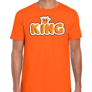 Koningsdag t-shirt King in cartoon letters - oranje - heren - koningsdag outfit / kleding