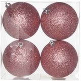 4x stuks kunststof glitter kerstballen roze 10 cm - Onbreekbare plastic kerstballen
