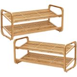 Schoenenrekken - 2 stuks - bamboe hout - stapelbaar - 74 x 33 x 33 cm