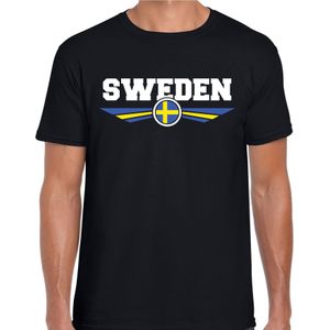 Zweden / Sweden landen t-shirt met Zweedse vlag zwart heren - landen shirt / kleding - EK / WK / Olympische spelen outfit