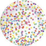 24x Confetti thema feest borden van karton 23 cm - Kinderfeestje/kinderverjaardag - Thema feest - Confetti feestversiering - Wegwerp bordjes - Gebaksbordjes van karton