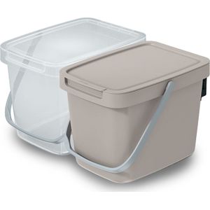 Keden GFT aanrecht afvalbakjes set - 2x - 6L - beige/transparant - 20 x 26 x 20 cm - klepje/hengsel