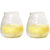 2x Citronella lowboy tuin/huis kaarsen in glas 10 cm - Binnen/buiten kaarsen - Anti muggen/insecten artikelen