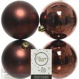 16x Mahonie bruine kunststof kerstballen 10 cm - Mat/glans - Onbreekbare plastic kerstballen - Kerstboomversiering roodbruin