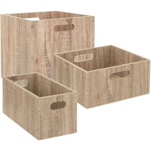 Set van 3x stuks opbergmanden/kastmanden 7/14/29 liter naturel van hout 31 cm - Opbergboxen - Vakkenkast manden