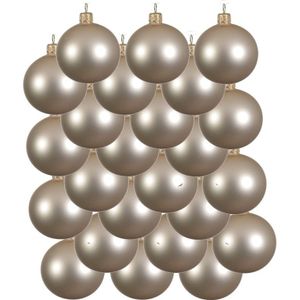 24x Licht parel/champagne glazen kerstballen 8 cm - Mat/matte - Kerstboomversiering licht parel/champagne