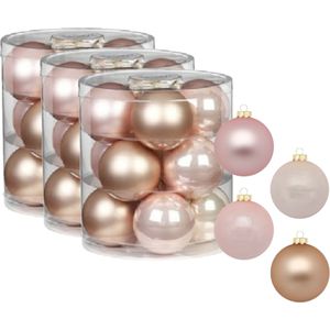 24x stuks glazen kerstballen parel roze 8 cm glans en mat - Kerstboomversiering/kerstversiering