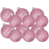 Kerstversiering set glitter kerstballen in het roze 6 en 8 cm pakket - 30x stuks