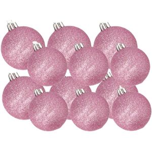 Kerstversiering set glitter kerstballen in het roze 6 en 8 cm pakket - 30x stuks