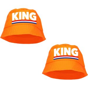 2x stuks king bucket hat - oranje - Koningsdag/ EK/ WK - Holland vissershoedje