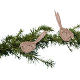 2x Kerstboomversiering glitter roze vogeltjes op clip 12 cm - Kerstboom decoratie vogeltjes