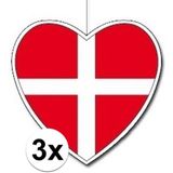 3x Hangdecoratie hart Denemarken14 cm - Deense vlag EK/WK landen versiering